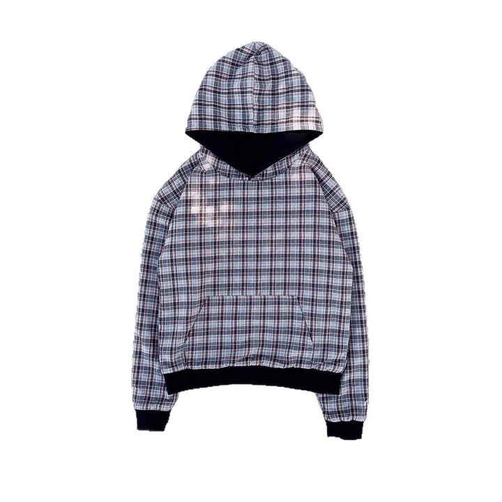 Ladies short-cut hoodie with checkered flannel lining and kangaroo pocket StylebySassy