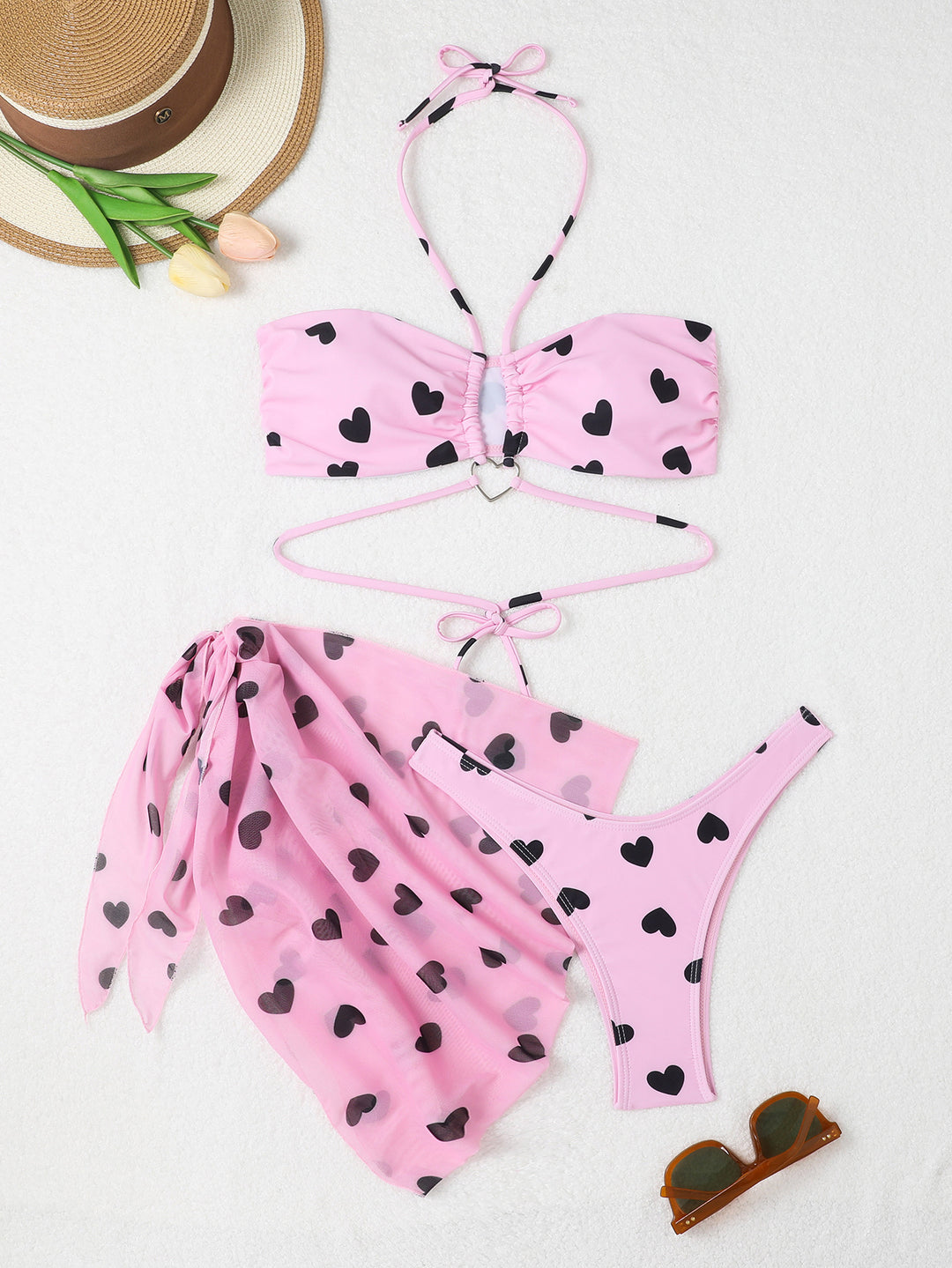Women's Bandeau Bikini Set with Playful Heart Design StylebySassy