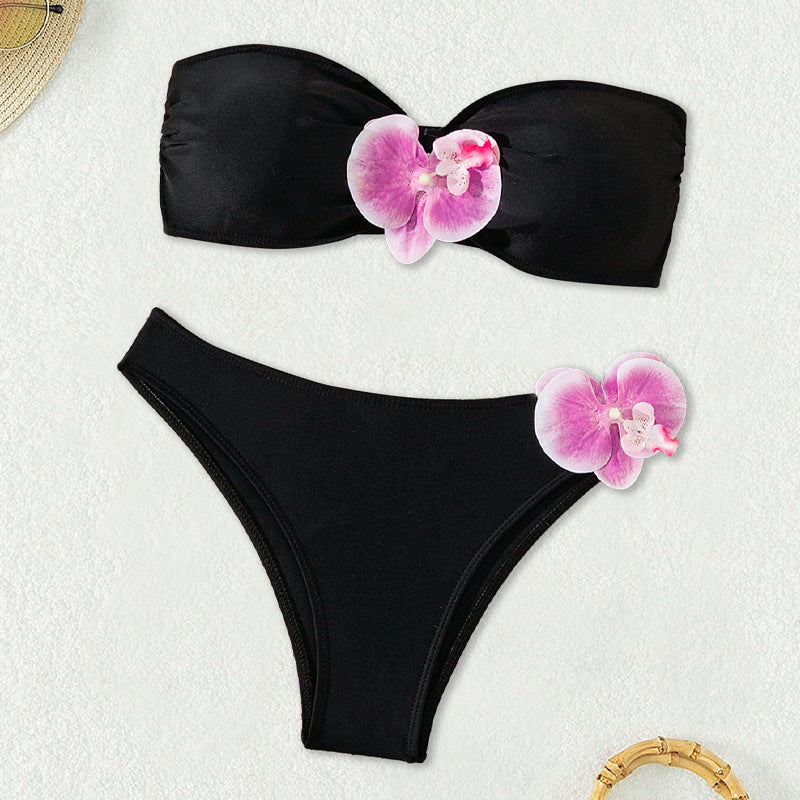 Women's bandeau bikini with elegant orchid accents StylebySassy