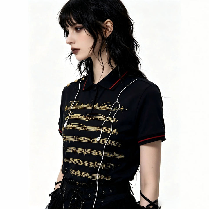 Women's Polo Shirt with Musical Motif StylebySassy