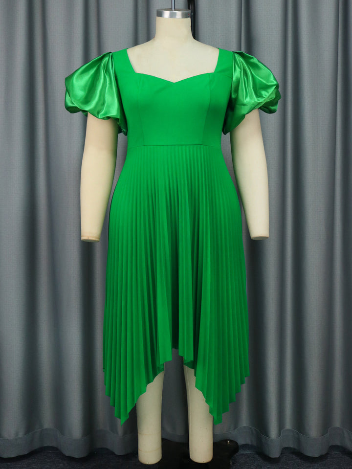 Ladies Pleated Dress with Puff Sleeves StylebySassy