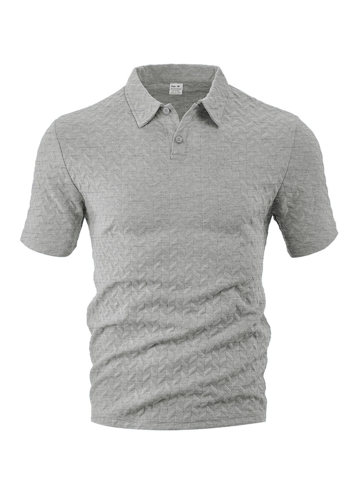 Men's structured short sleeve knit collar shirt with chevron pattern StylebySassy
