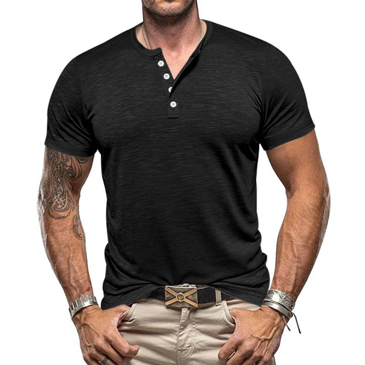 Men's nano athletic Henley t-shirt made of structured slub cotton with short button placket StylebySassy