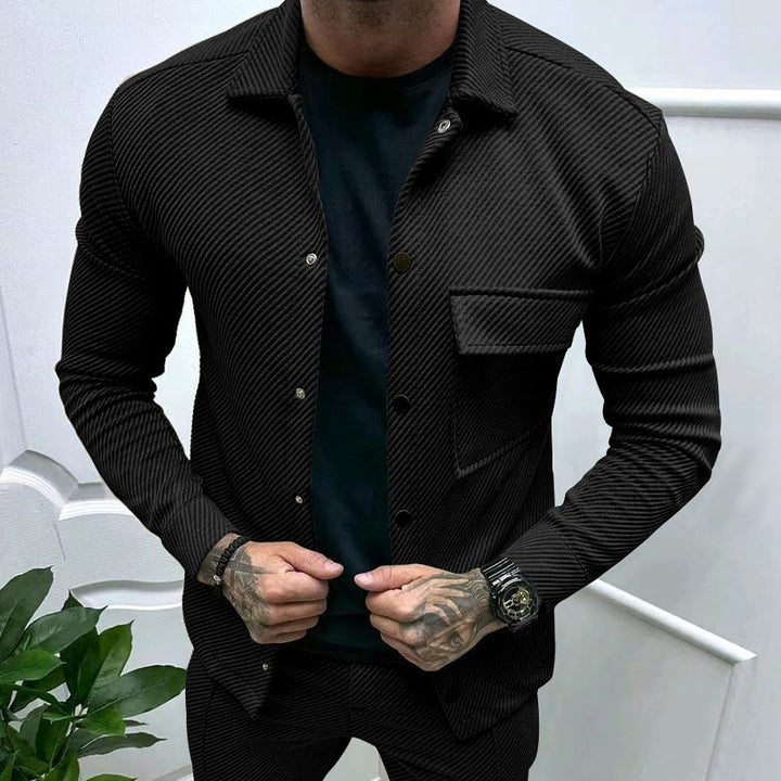 Men's nan urban shirt jacket set in textured cord look with chest flap and narrow fit StylebySassy