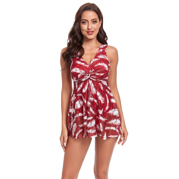 Women's Swim Dress with Floral Design and Elegant V-Neck StylebySassy