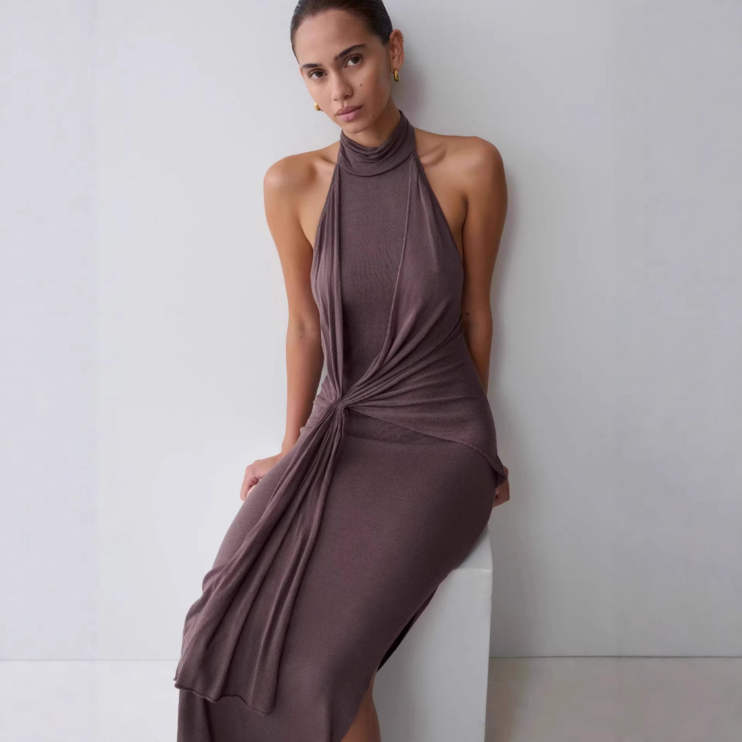 Women Elegant Ankle-Length Wrap Dress with Deep Slit StylebySassy