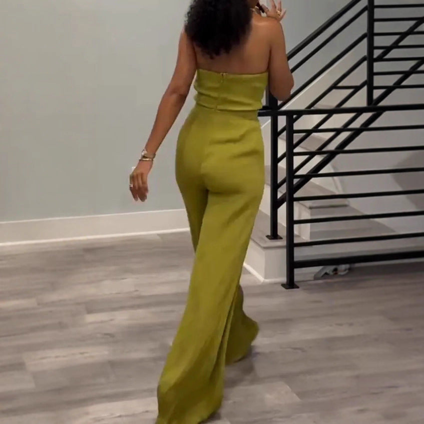 Women's tailored halter playsuit with braided straps, knotted bustier and wide leg pants StylebySassy