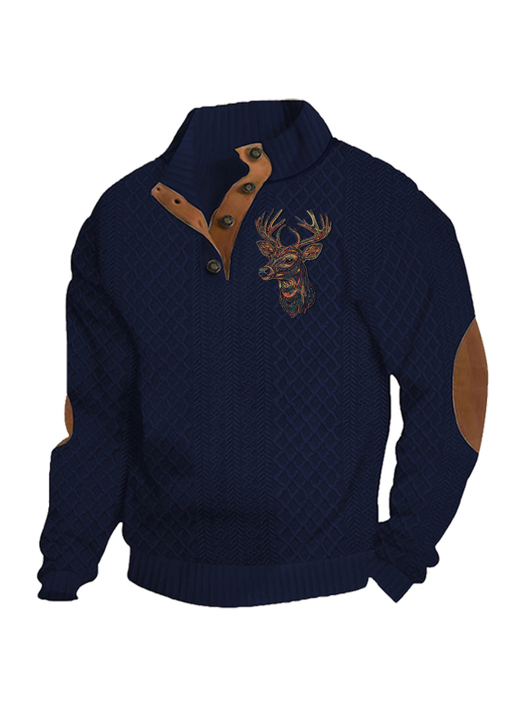 Men's nan Heritage textured pullover with stand-up collar faux leather trim elbow patches and half-button placket StylebySassy