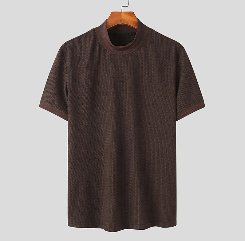 Men's short-sleeve stand-up collar fine knit shirt with fine ribbed structure StylebySassy