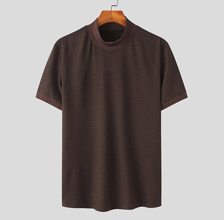 Men's short-sleeve stand-up collar fine knit shirt with fine ribbed structure StylebySassy