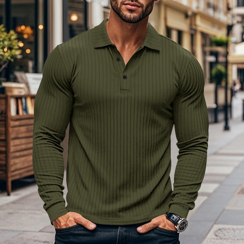 Men's Nano Athletic Long Sleeve Polo Shirt Slim Fit Made of Elastic Rib Knit StylebySassy