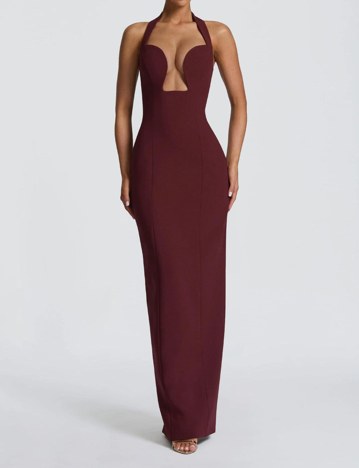 Ladies Elegant Maxi Dress with Deep V-Neck and Flattering Silhouette StylebySassy