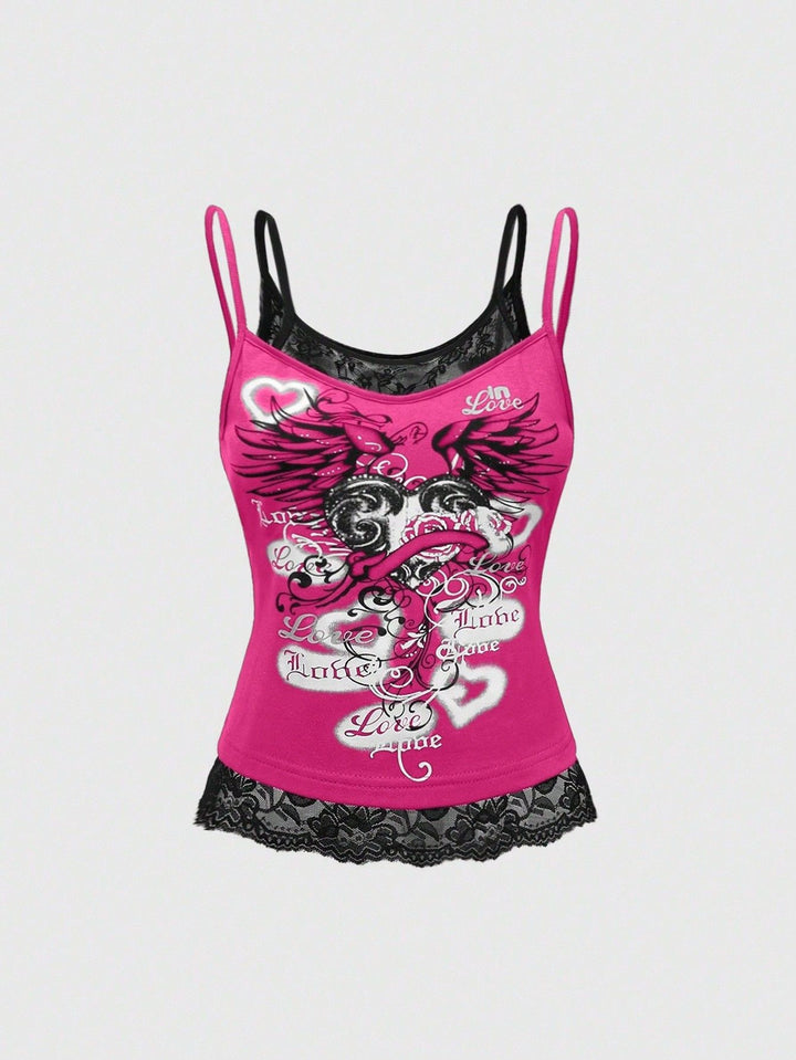 Women's Lace Cami Top with Graphic Print StylebySassy