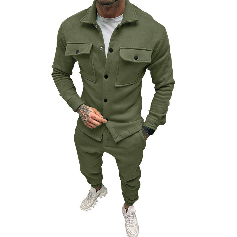 Men's nan utilitarian sweat training set with overshirt, chest flaps, and tapered jogger pants StylebySassy