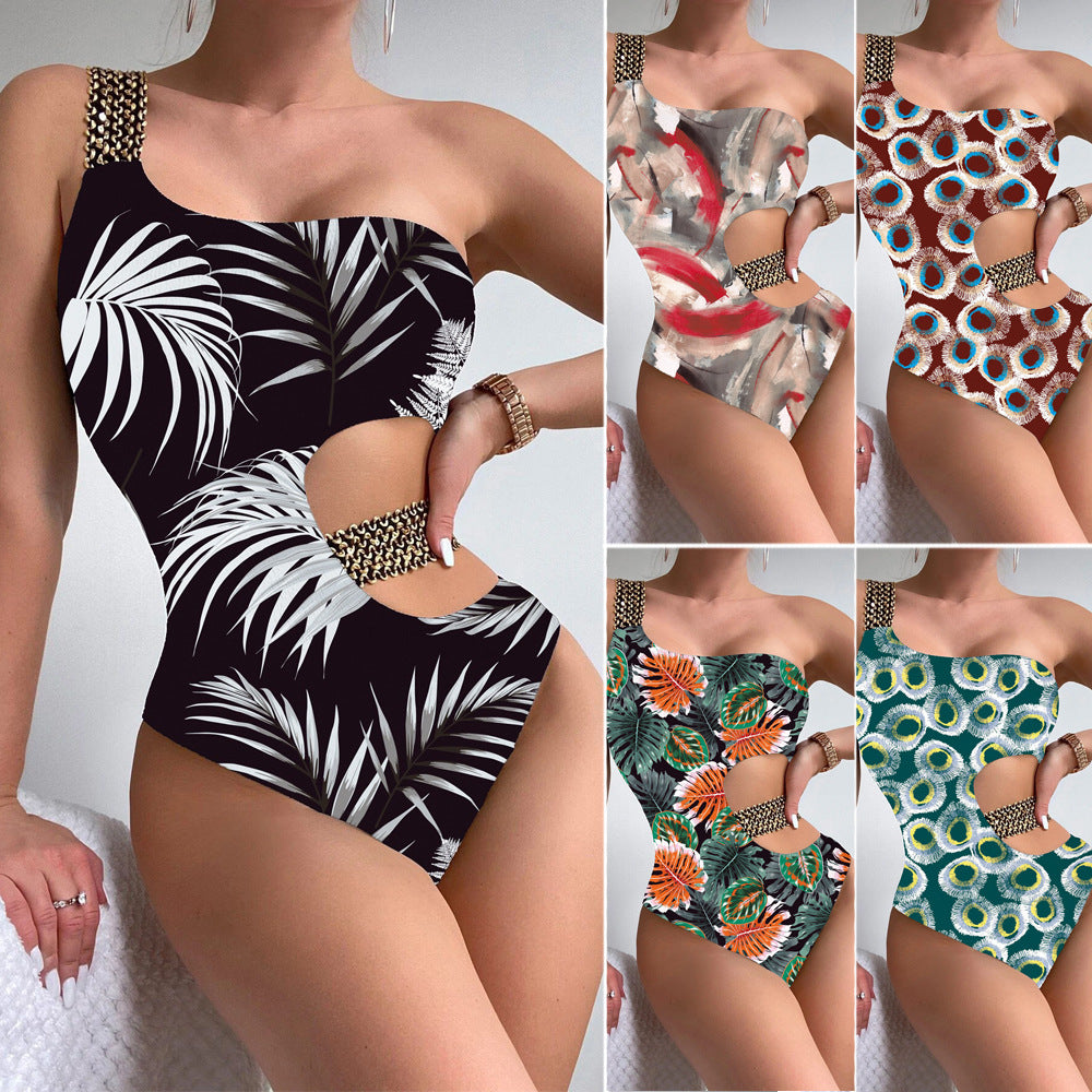 Women One-Piece Designer Swimsuit with Asymmetrical Cut and Fashionable Straps StylebySassy