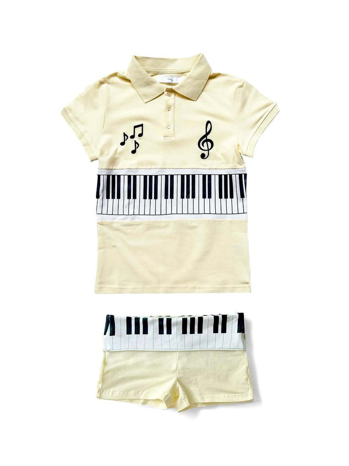 Women's Polo Shirt and Shorts Set with Musical Design StylebySassy