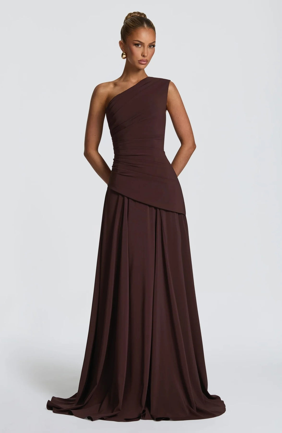 Women Elegant One-Shoulder Maxi Dress with Flowing Drapes StylebySassy