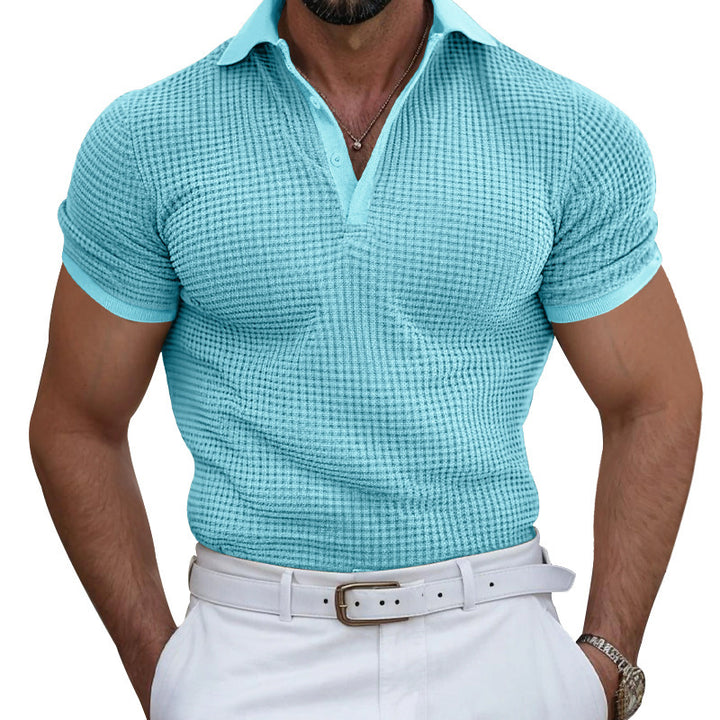 Men's structured piqué polo shirt made of cotton blend with reinforced polo collar StylebySassy