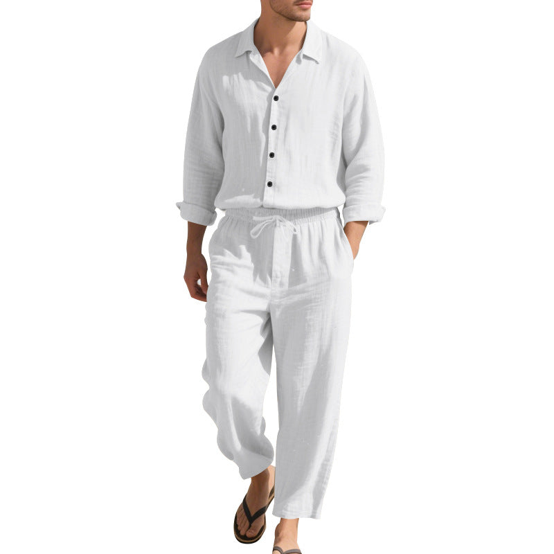 Men's light linen leisure set with shirt and wide pants StylebySassy