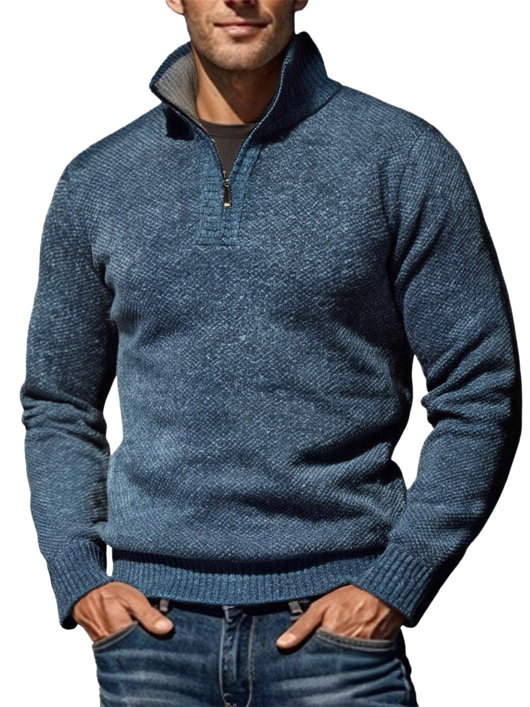 Men's coarse knitted sweater with half zipper and high stand-up collar StylebySassy