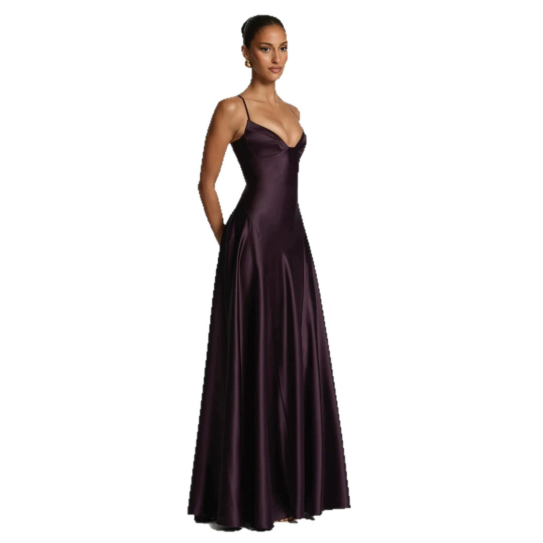 Ladies elegant satin maxi dress with refined spaghetti straps StylebySassy