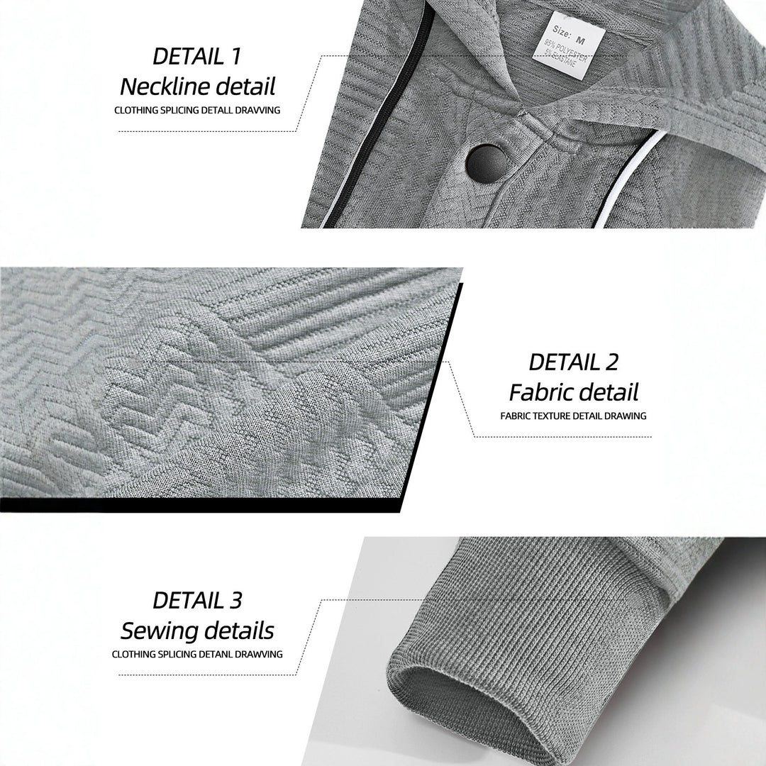 Men's hooded sweatshirt with geometric structure, Henley placket, and kangaroo pocket StylebySassy