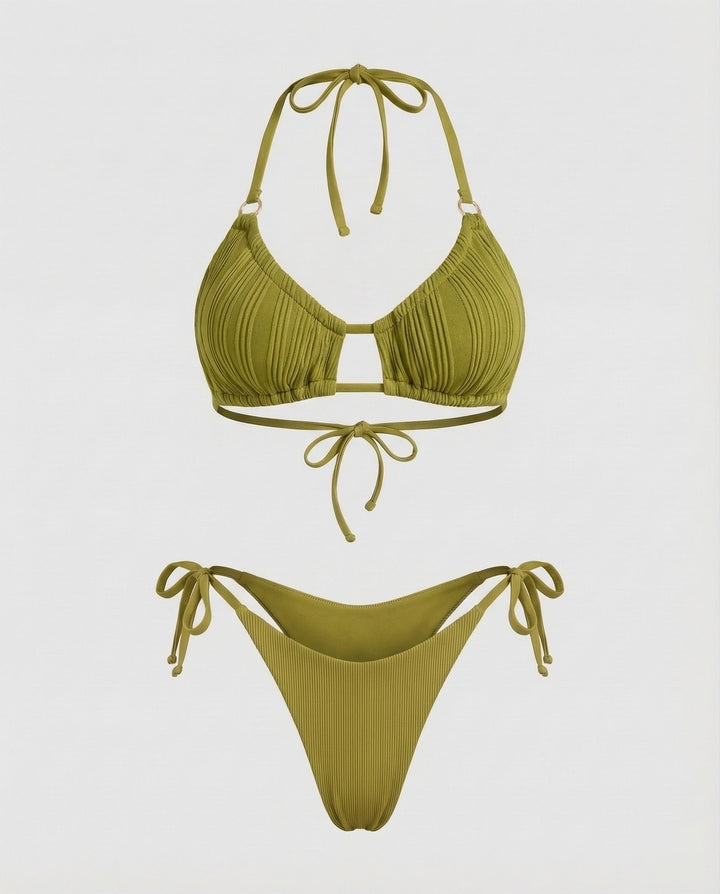 Women Ruched Triangle Bikini Decorative Bridge