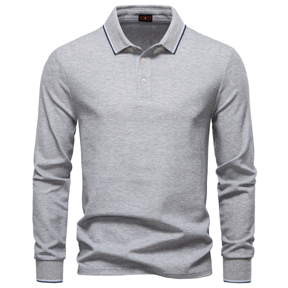 Men's tailored long-sleeve polo made of fine cotton pique with concealed button placket and ribbed cuffs StylebySassy