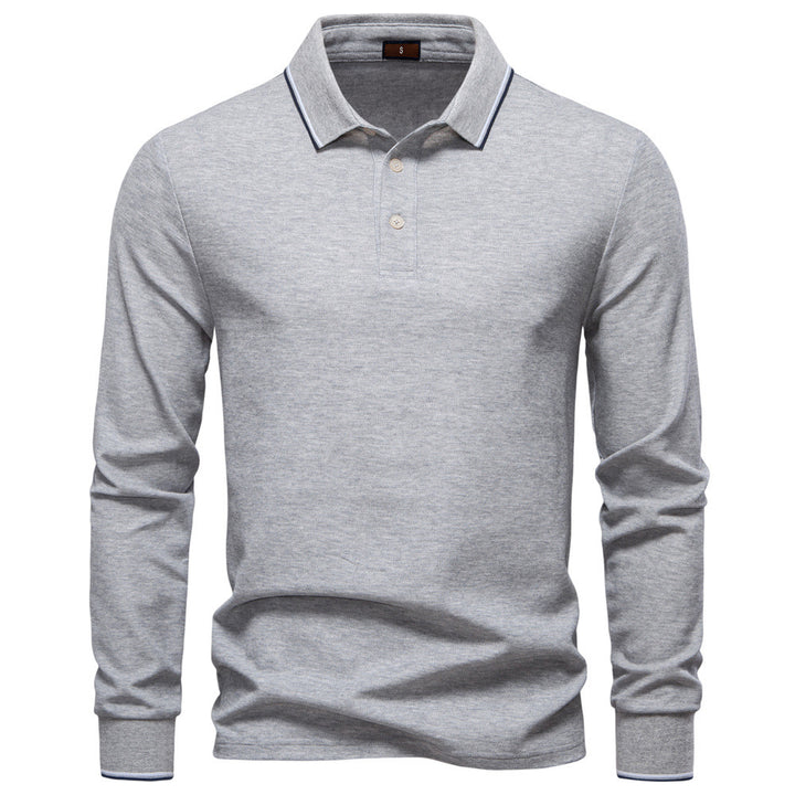 Men's tailored long-sleeve polo made of fine cotton pique with concealed button placket and ribbed cuffs StylebySassy