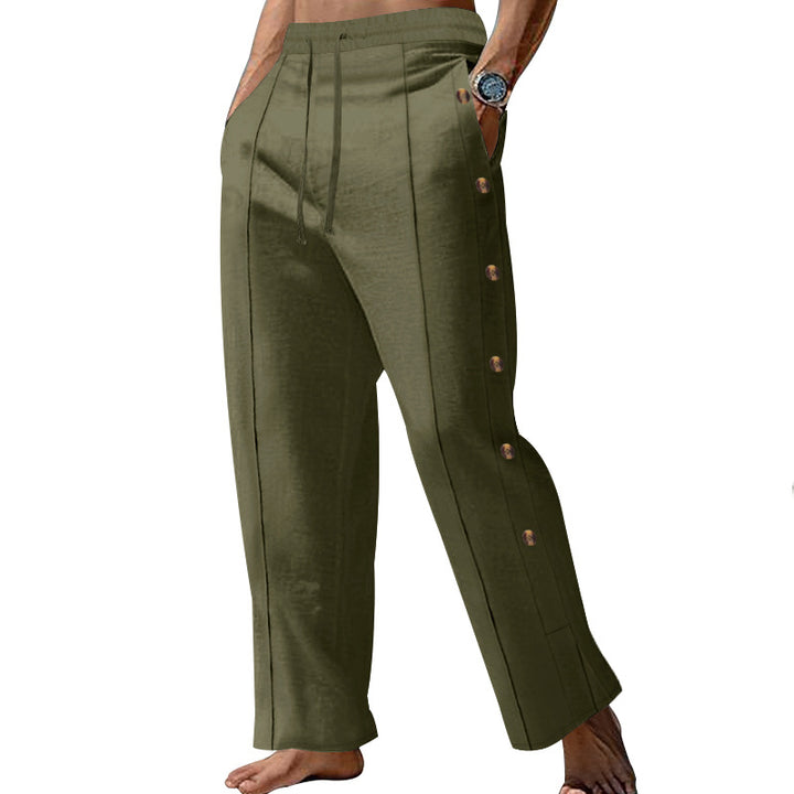 Men's nautical relaxed trousers with wide leg, elastic drawstring waistband and side button placket StylebySassy