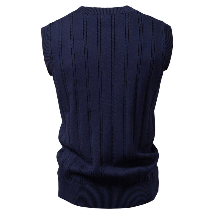 Men's sleeveless knitted vest with V-neck and ribbed hem StylebySassy