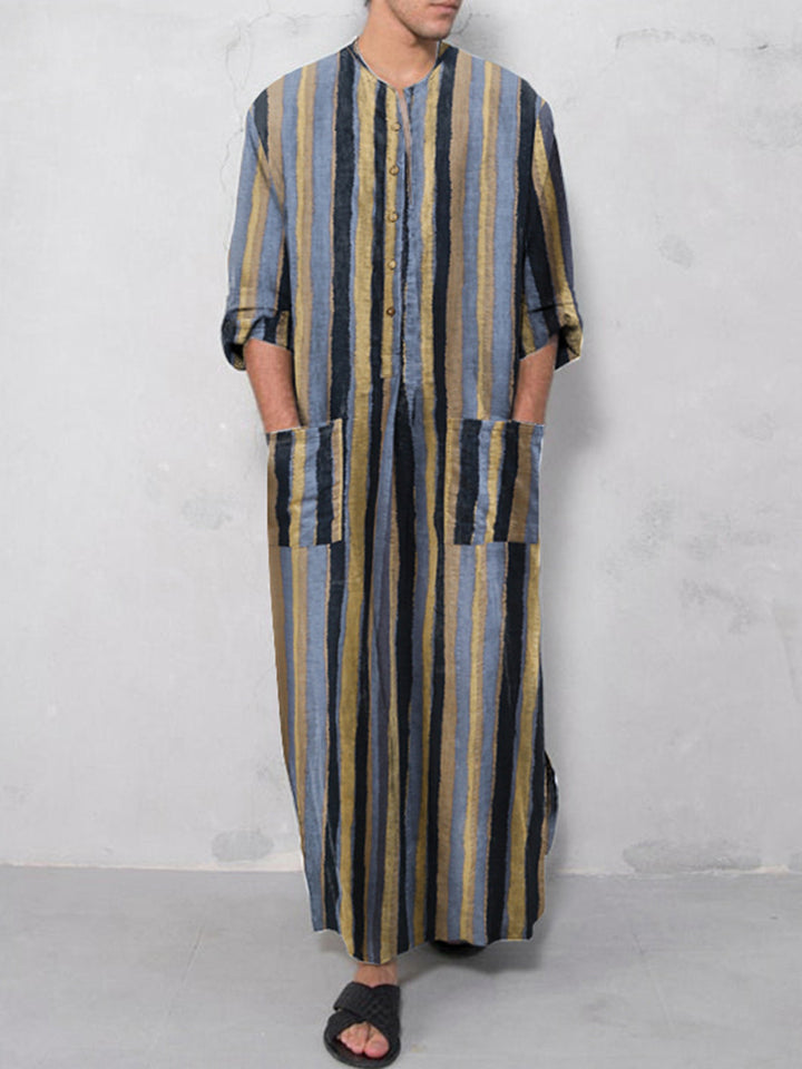 Men's casual kaftan made of linen blend with button placket and patch pockets StylebySassy