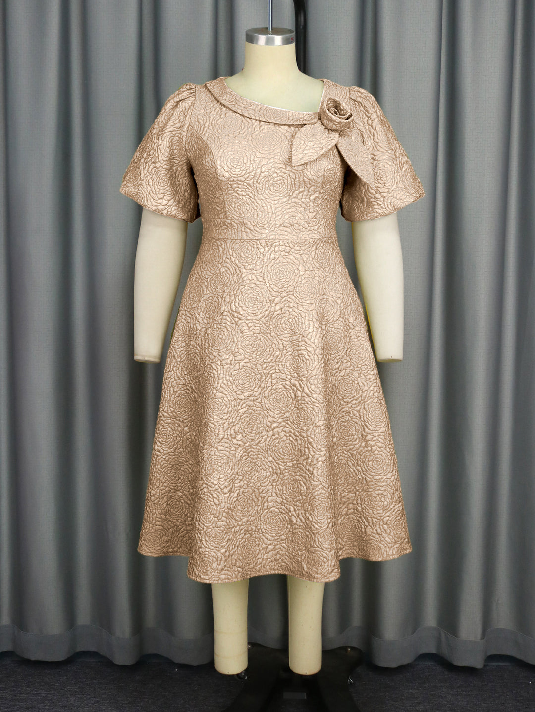Women's Elegant Dress with Structured Flower Appliqué StylebySassy