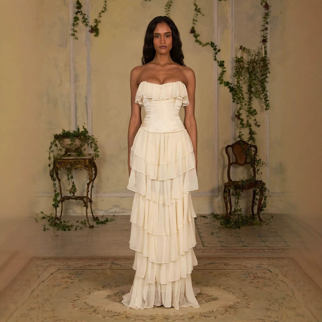 Women Elegant, off-the-shoulder maxi dress with flowing ruffles StylebySassy
