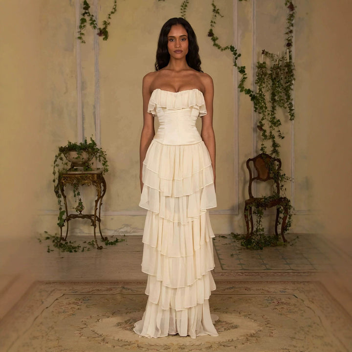 Women Elegant, off-the-shoulder maxi dress with flowing ruffles StylebySassy