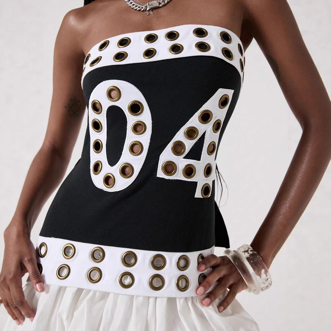 Women's Fashion Bandeau Top with Decorative Eyelets StylebySassy