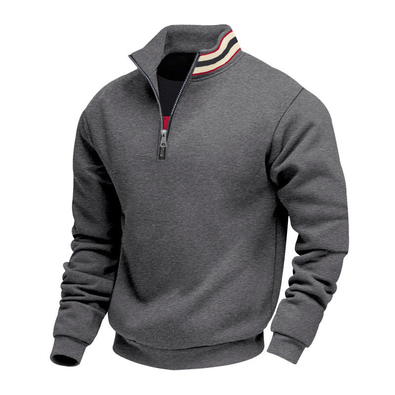 Men's half-zip sweatshirt with sporty ring collar and soft fleece inner lining StylebySassy
