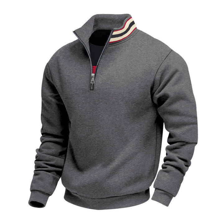 Men's half-zip sweatshirt with sporty ring collar and soft fleece inner lining StylebySassy