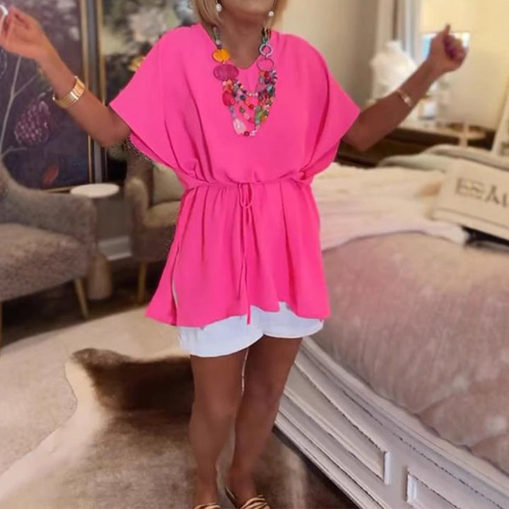 Women's loose falling tunic with adjustable drawstring and asymmetrical pointed hem StylebySassy