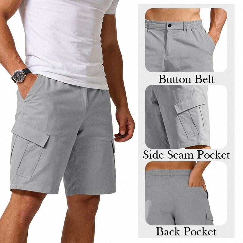Men's button waistband Bermuda shorts with partially elastic back and applied flap pockets StylebySassy