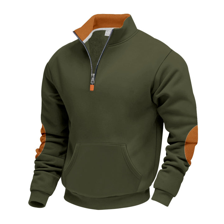 Men's Nano Insulated Half-Zip Pullover with Stand-Up Collar Fleece Lining Kangaroo Pocket and Suede Elbow Patches StylebySassy