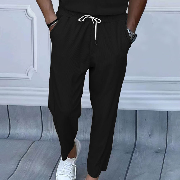 Men's lightweight linen pants with drawstring, elastic waistband, and straight cut StylebySassy