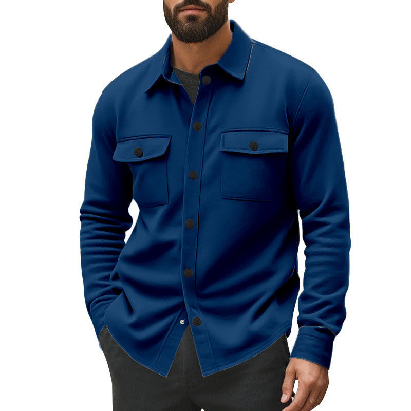 Men's sturdy wool fleece overshirt jacket with patch breast pockets and snap button placket StylebySassy