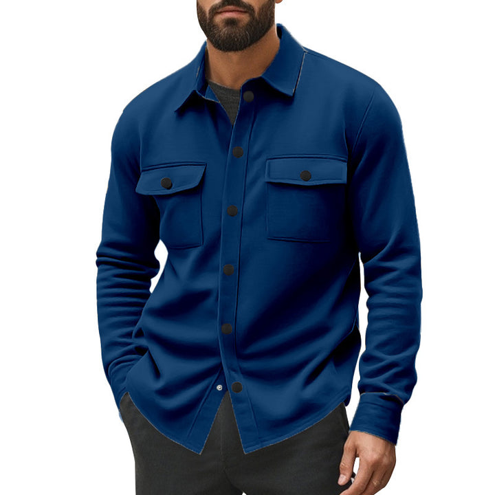 Men's sturdy wool fleece overshirt jacket with patch breast pockets and snap button placket StylebySassy