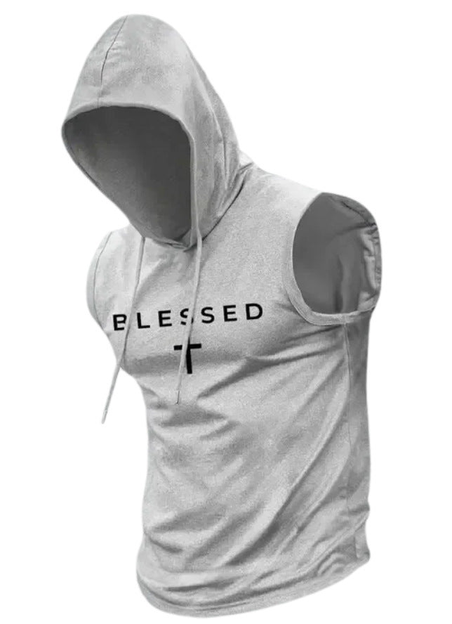 Men's sleeveless hoodie sweatshirt with slogan print and athletic fit StylebySassy
