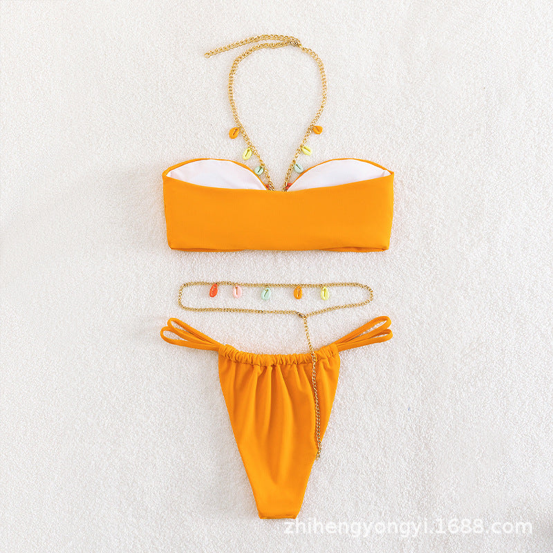 Women’s bandeau bikini with colorful chain ornament design StylebySassy