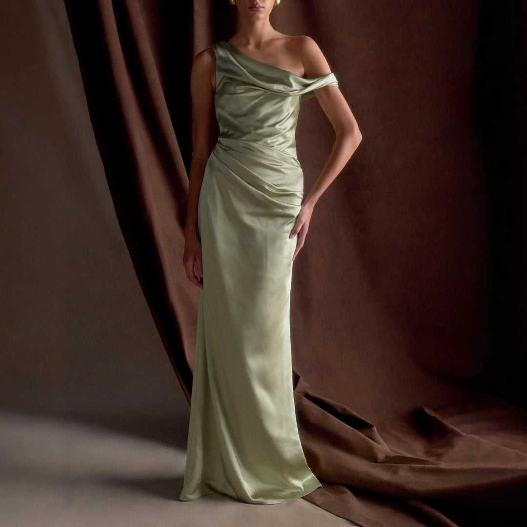 Women Elegant Asymmetrical Maxi Dress with Sophisticated Draping StylebySassy