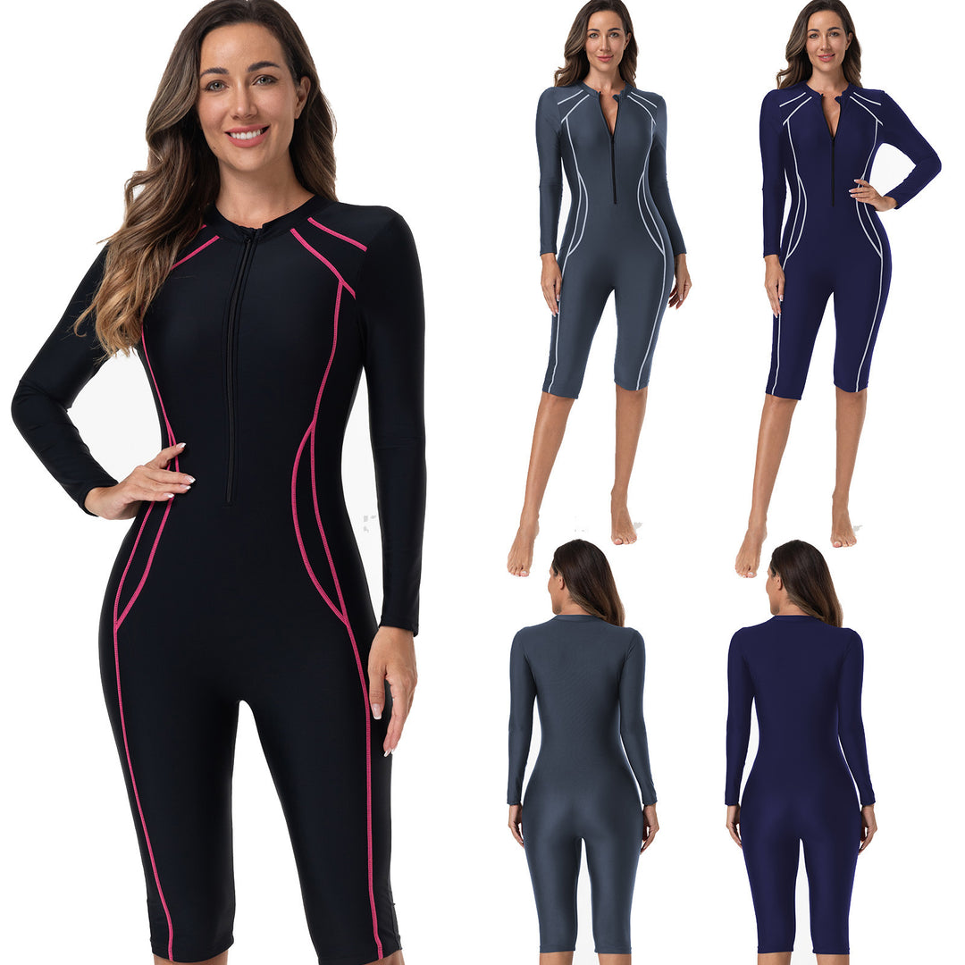 Women’s Sporty Long Sleeve Swimsuit with Zipper StylebySassy