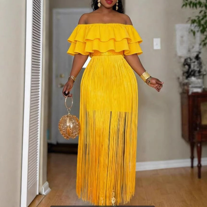 Women's Off-Shoulder Dress with Fringed Hem StylebySassy