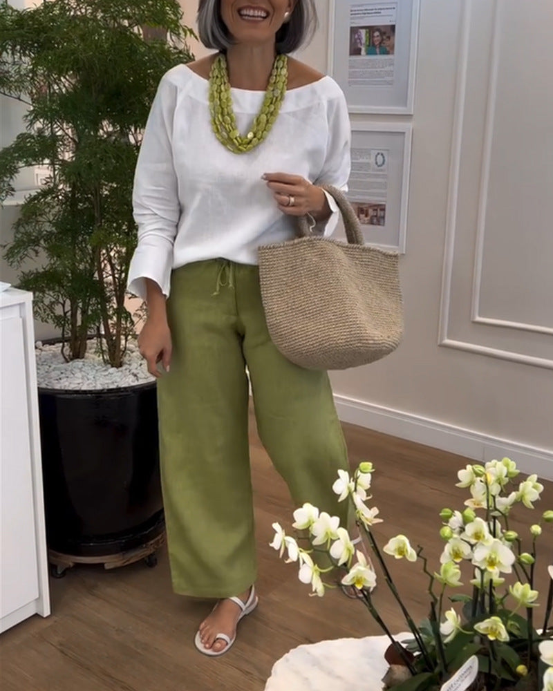 Women's wide linen culotte with drawstring waistband and ankle-length silhouette StylebySassy